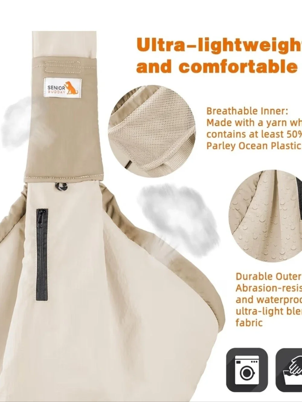 Hands-Free Beige Dog Sling Carrier by